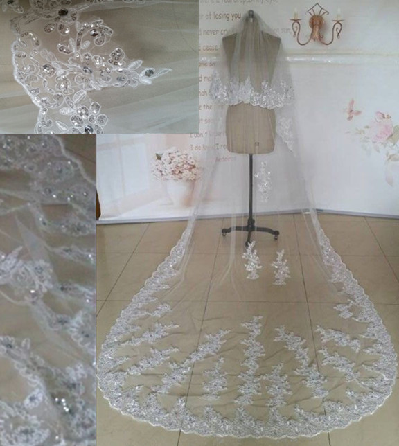 Best Selling New Long White Ivory Lace Edge Cathedral Wedding Veils Bridal Veil Sequin Crystal Beaded 1 Layer without comb Can Cove Face
Best Selling New Long White Ivory Lace Edge Cathedral Wedding Veils Bridal Veil Sequin Crystal Beaded 1 Layer without comb Can Cove Face