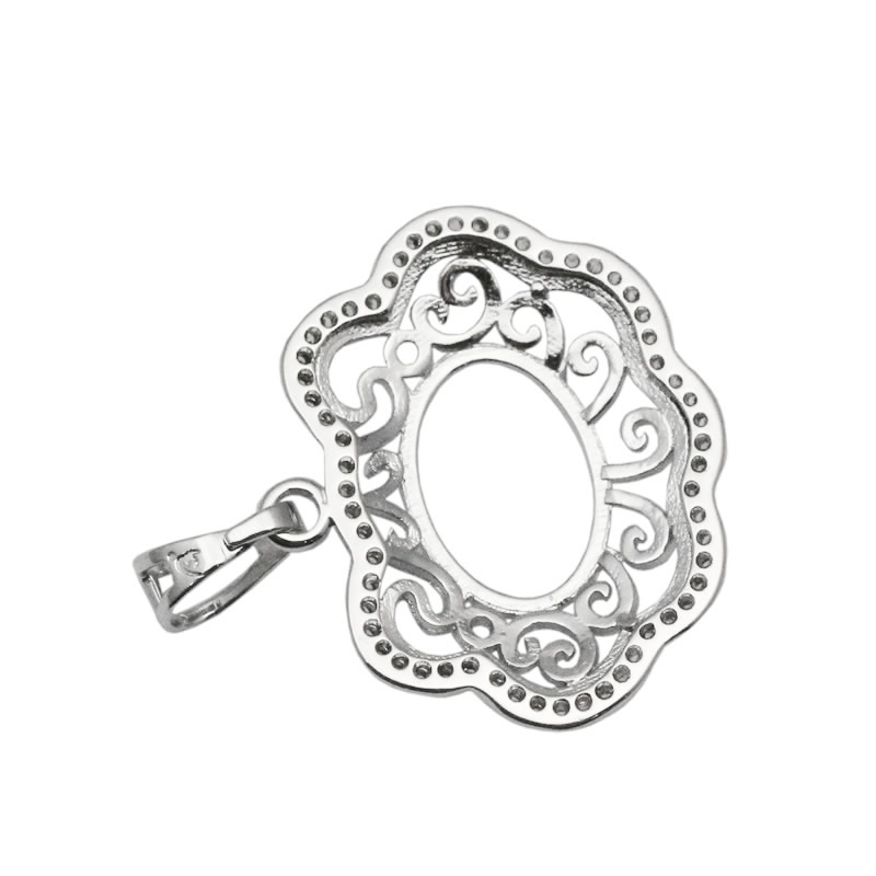 Beadsnice 9x13 Oval Stone Pendant Semi-mount Setting Sterling Silver Handmade Accessories Blank Pendant Base Cloud Shaped ID 34064