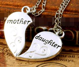 Heart Pendant Jewellery 2 Pieces Mother Together with Daughter Zinc Alloy Chain Length 50cm Pendant Necklace Silver