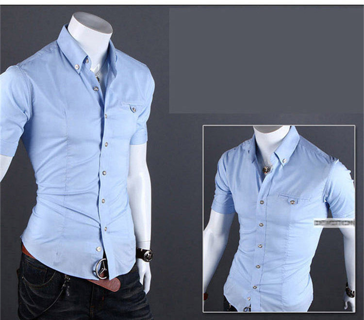 Wholesale-Camisa masculina 2016 men's solid shirt short sleeve 8colors fashion casual shirts camisas social men clothing M-XXXL HY943