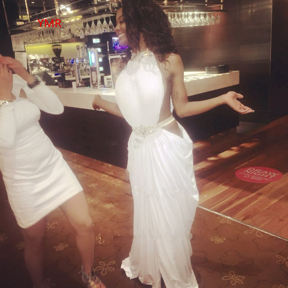 Vestido Free Shipping 2016 Fashion Prom Dresses Sexy Trumpet/Mermaid High Neck Rhinestone White Formal Evening Gowns