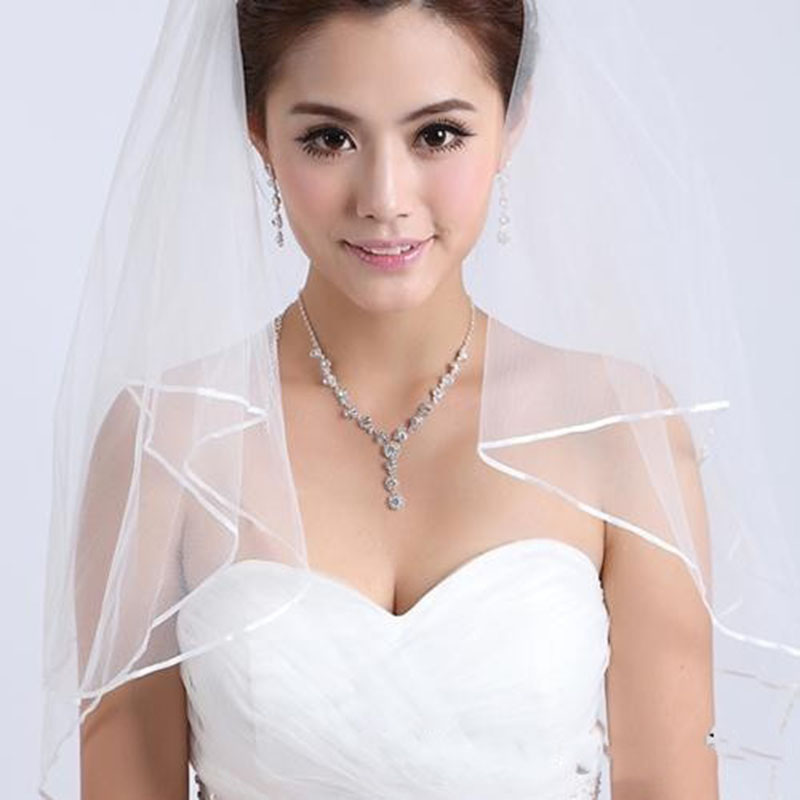 2020 New Wedding Veil In Stock Veil Wedding Accessories White Ivory Ribbon Edge Two-Layer Tulle Bridal Veil