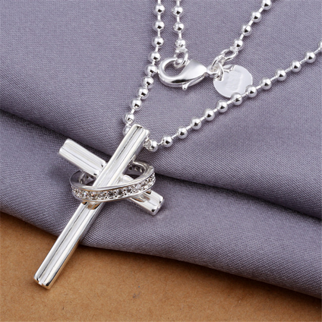 Cheap Dielectric ring cross pendant necklace white gemstone sterling silver necklace STSN316,fashion 925 silver necklace factory direct sale