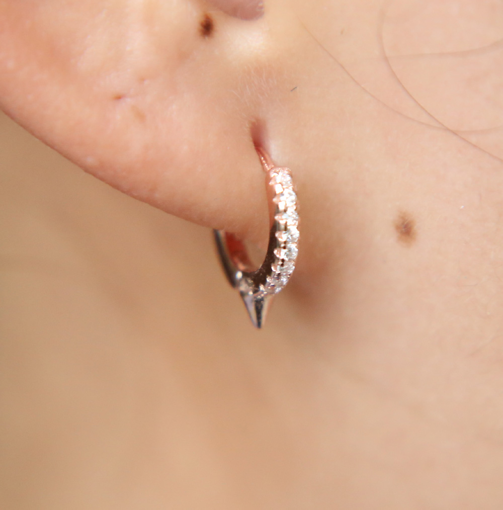 2017 new arrive 10mm circle hie hoops sterg sier 4 colors micro pave cz spike unique design wholesale mini hoop earring