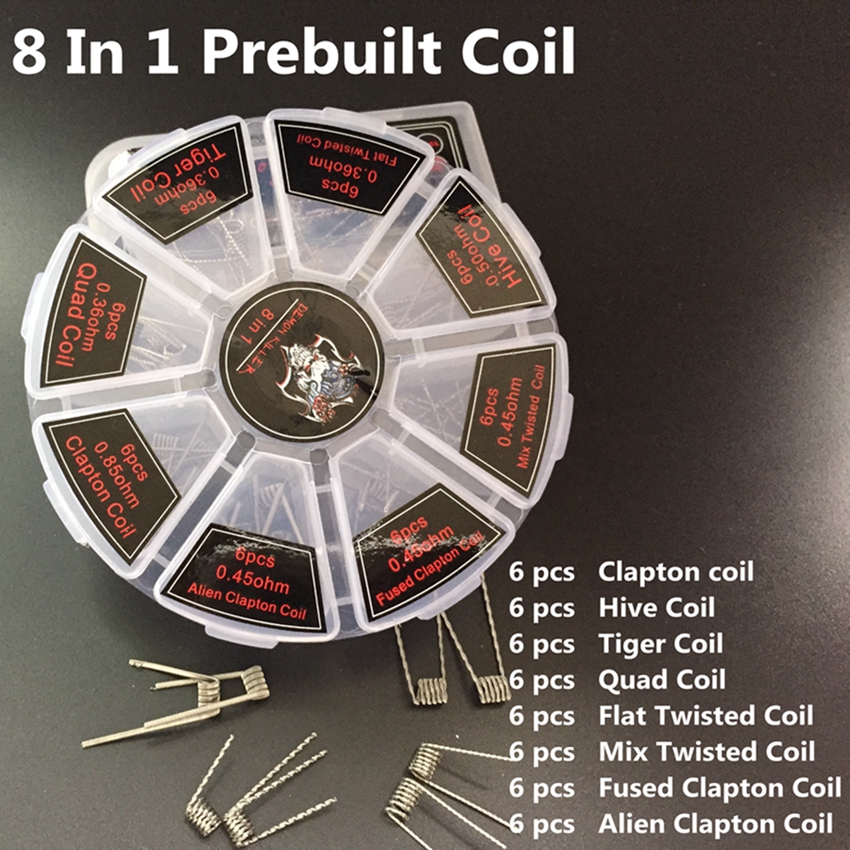 

Demon Killer 8 In 1 Prebuilt Coil Box Kit Flat twisted Fused clapton Hive premade pre-built wrap wires Alien Mix twisted Tiger Quad