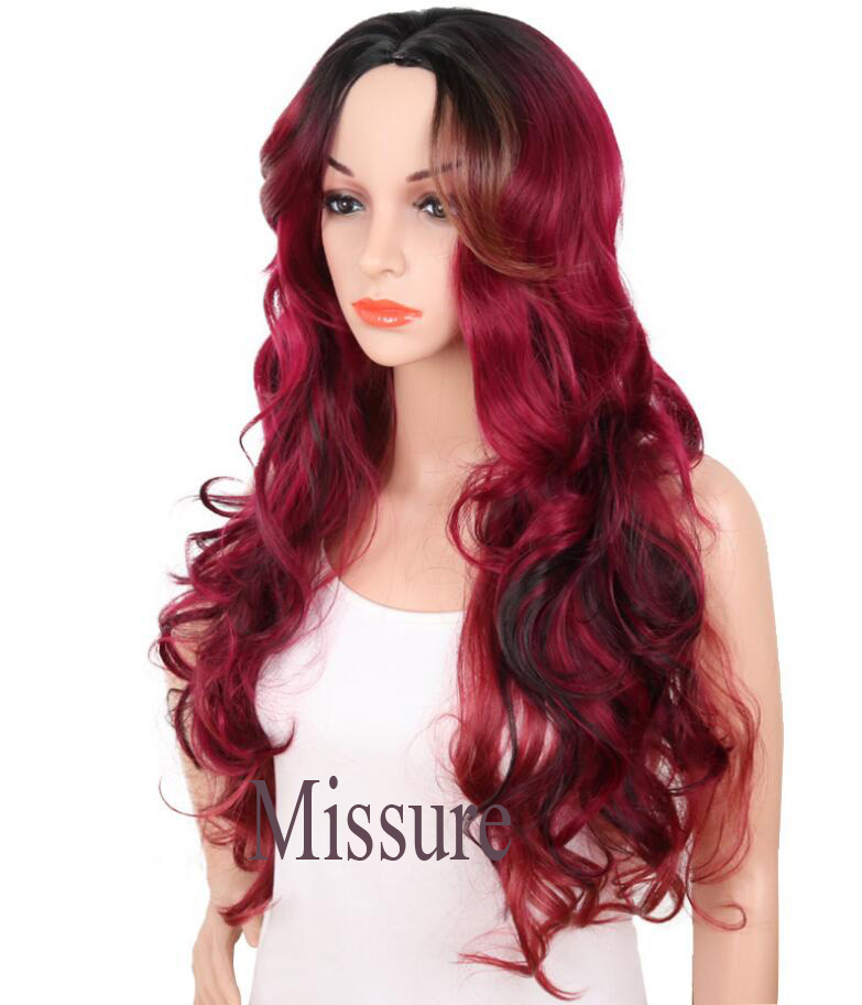 Beatifu Long Brown Ombre Hair Fashion Synthetic Big Wave Wig Hairstyle Hightemperature for women's Party