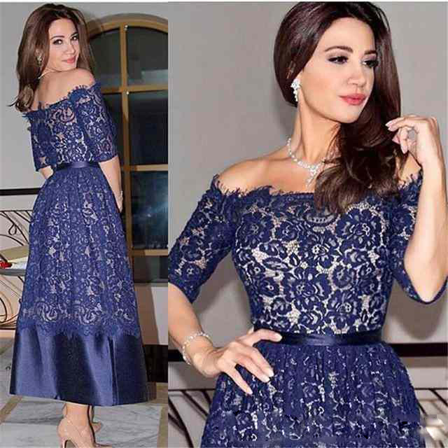Vintage Full Lace Mother of the Bride Dresses with Half Sleeves Ankle Length Mother Dresses Bateau Neck Dark Blue Evening Dresses For Mother
Vintage Full Lace Mother of the Bride Dresses with Half Sleeves Ankle Length Mother Dresses Bateau Neck Dark Blue Evening Dresses For Mother