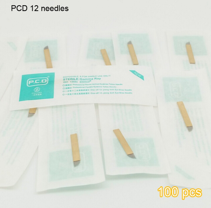 Permanent Eyebrow Makeup Manual Tattoo Bevel Blades 12 Needles for Microblding Pen s 100Pcs/lot