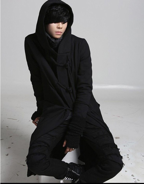 New fashion long trench coat men hip hop black long coat hoodie jacket mens casual wool overcoat hooded manteau homme cappotto