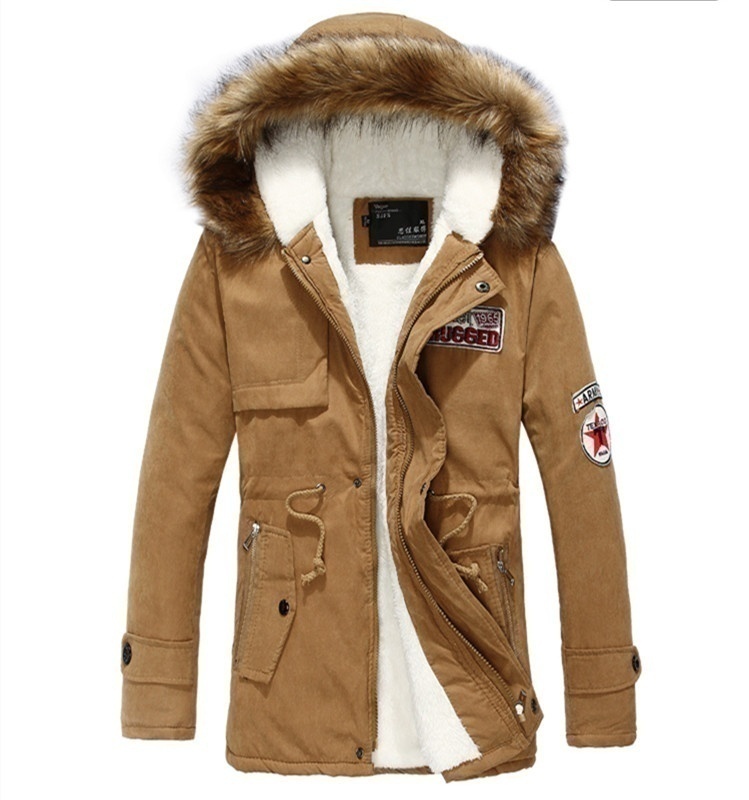 Jackets and Long Sections Army Green Badge Fashionable Men and Women Couple Plus Size Thick Warm Fur Collar Jacket Winter Down Coa