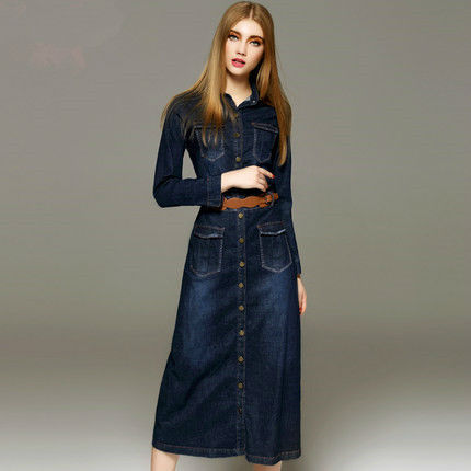 50pc Autumn new fashion women denim dress casual loose long sleeved T shirt dresses plus size