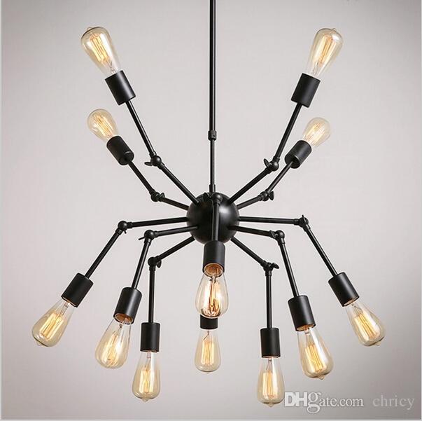 Nordic Industrial vintage Spider Design E27 Edison Chandelier Cafe Bar Light Fixture Adjustable Iron Lamp Decoration black pendant light