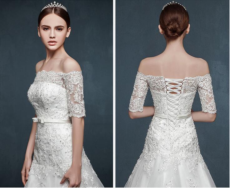 Wedding gown Charming Bateauty bridal dress princess off shoulder Wedding Dresses Bridal Gowns with Sash Bow Sweep Train Custom Made BD017