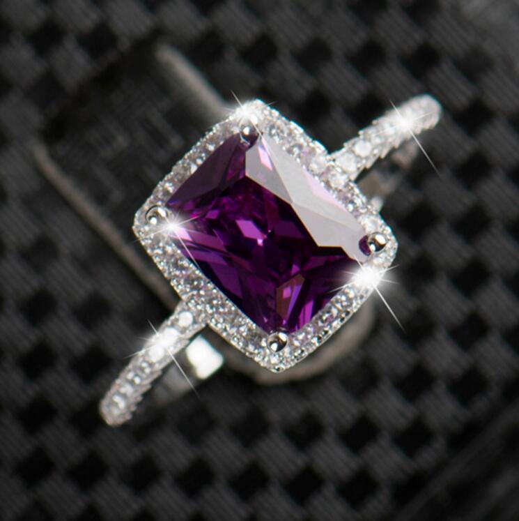 Handmade Sterg Sier Cushion Cut Multi-Color Amethyst Topaz Women's Wedding Band Ring