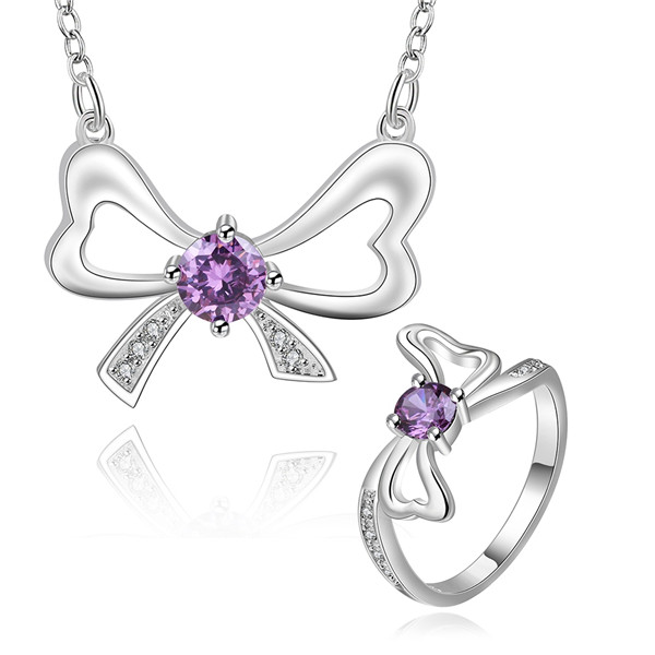 High grade 925 sterling silver Zircon heart-shaped three-piece jewelry sets DFMSS743 Factory direct sale wedding necklace earring ring
