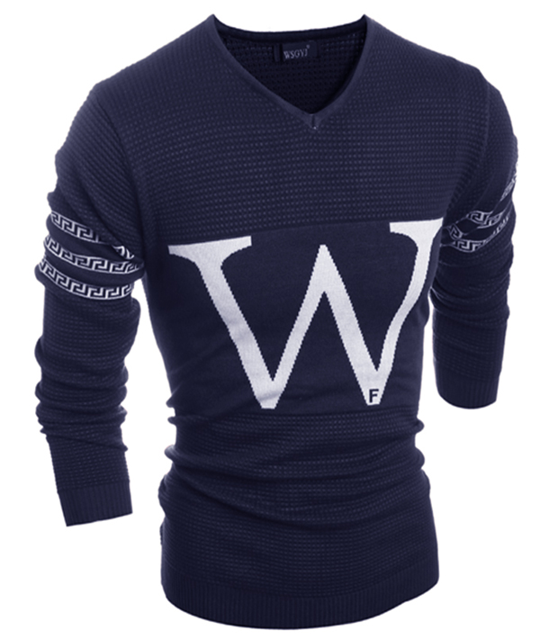 Wholesale-New Arrival Mens Sweater Fashion Brand Pull Homme Letter"w" Design V-neck Long Sleeve Sweaters Men Casual Pullovers M-xxl H9024