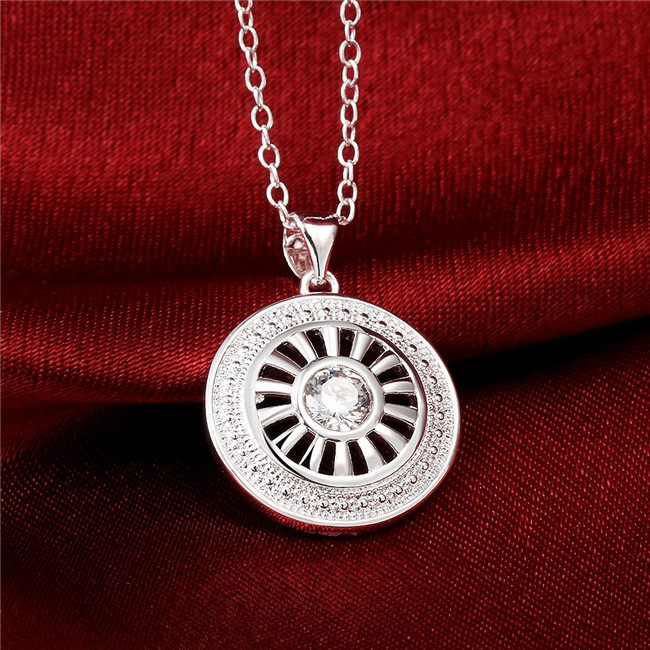 Best gift women's Button buckle shape pendant necklace white gemstone sterling silver plated necklace STSN692