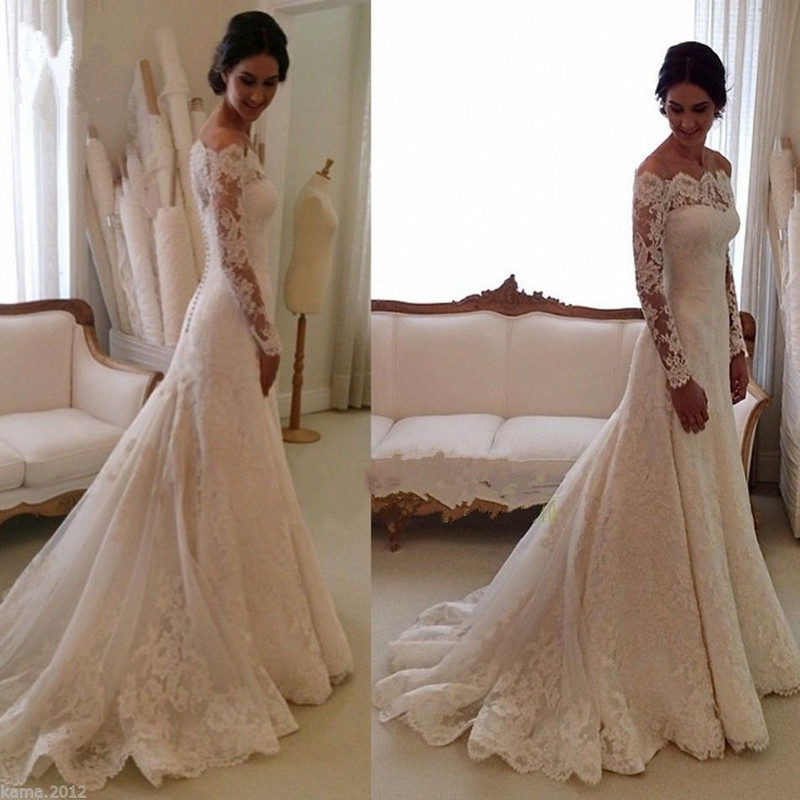 elegant white vintage long sleeves lace mermaid wedding dresses sweetheart wedding party dress bridal gowns