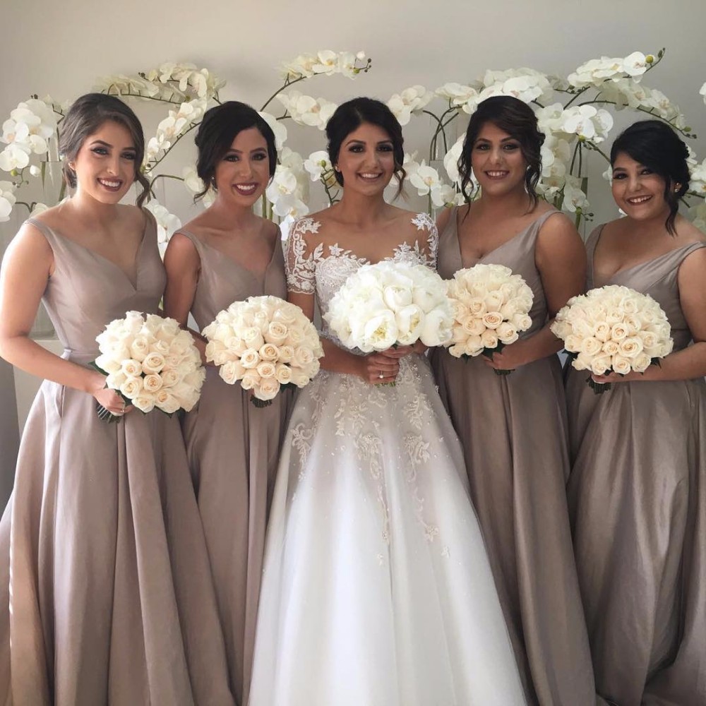 Long Cheap African A Line Bridesmaid Dresses V Neck Illusion Wedding Guest Wear Sweep Train Sheer Back Party Plus Size Maid Of Honor Gowns