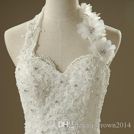2022 Halter Mermaid Lace Wedding Dresses Beaded Appliques 3D Flowers Lace up Court Train Bridal Wedding Gowns