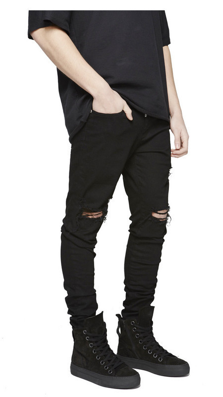 European and American GD Knee High Street Zipper Ripped Tide Water Washed Leisure Pants Men's Jeans
