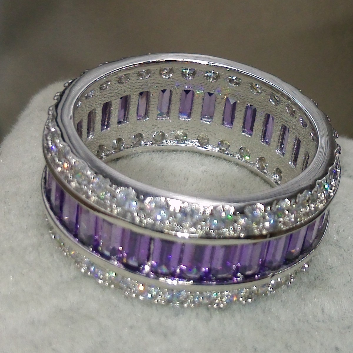 Wholesale Professional Luxury Jewlery Princess Cut 925 Sterling Silver Amethyst Gemstones CZ Diamond Wedding lover Band Ring Gift Size 5-11