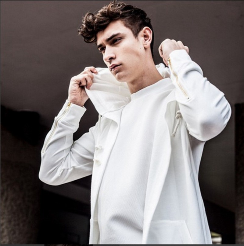 2016 Dark Hooded long sleeve cardigan sweater cloak sling irregular curved jacket men