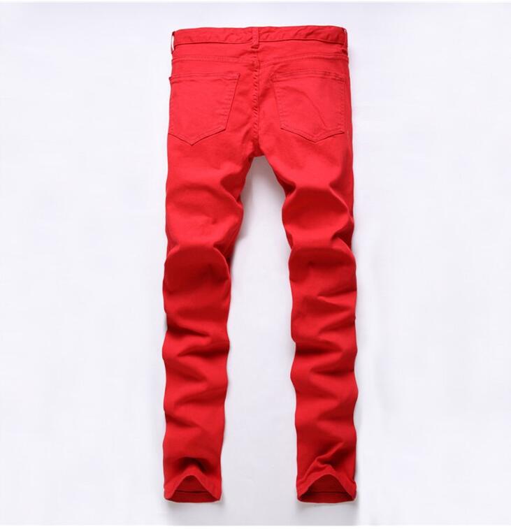 2016 New Red Ripped Knee Hole Club Jeans Men Famous Brand Slim Fit Cut Destroyed Torn Jean Pants For Male Homme