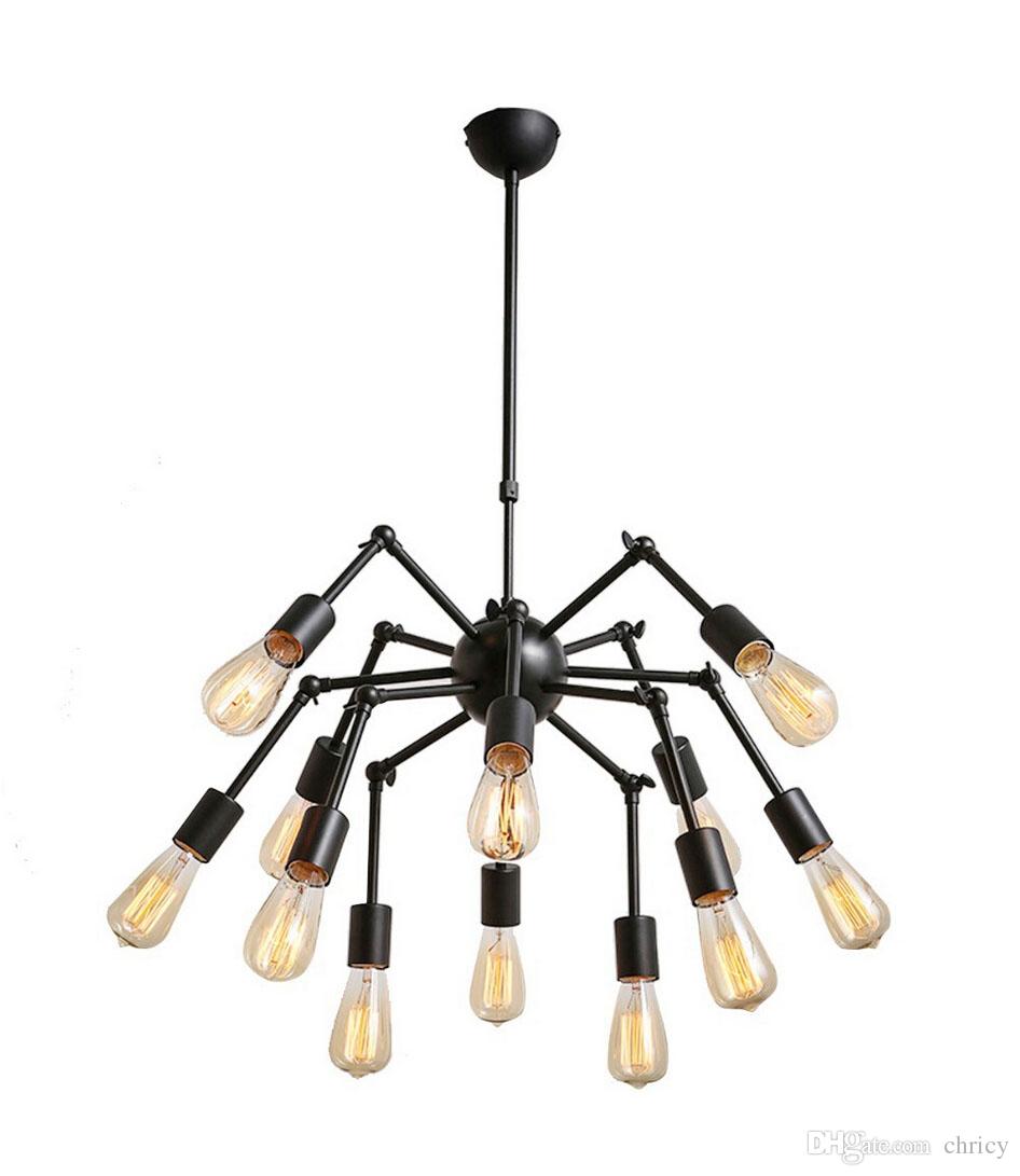 Nordic Industrial vintage Spider Design E27 Edison Chandelier Cafe Bar Light Fixture Adjustable Iron Lamp Decoration black pendant light