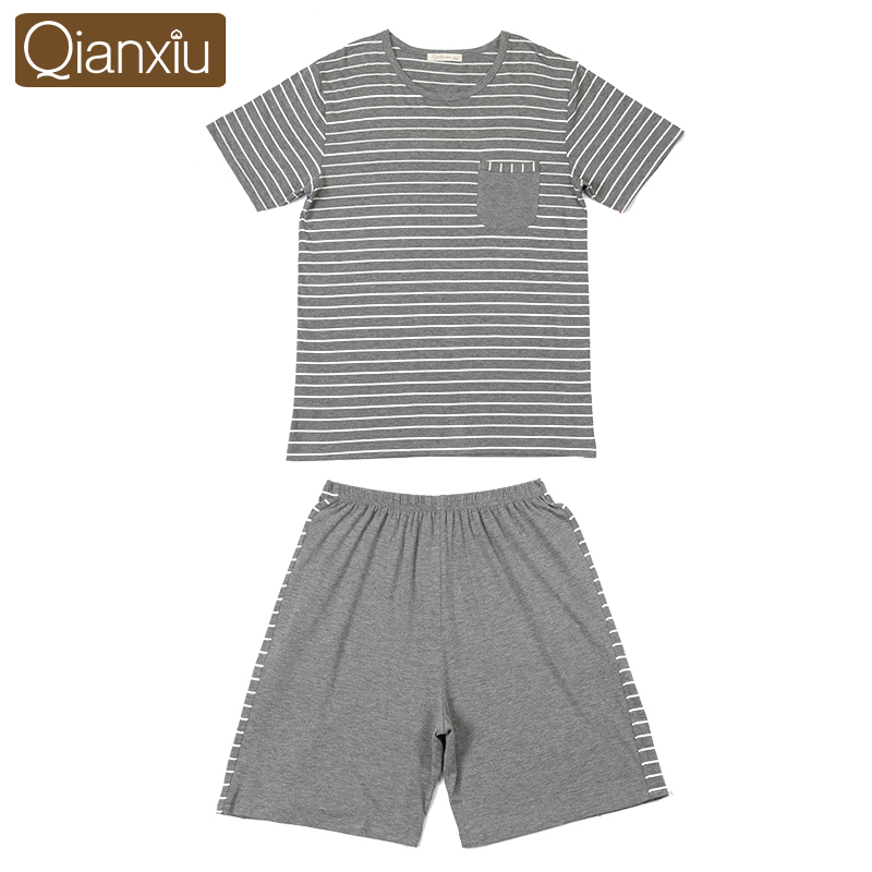 Wholesale-Summer Casual Modal Pajamas for Men Stripe Short-sleeve Pajamas to sleepwomen&men Plus Size Pajama Set 1pcsFree Shipping