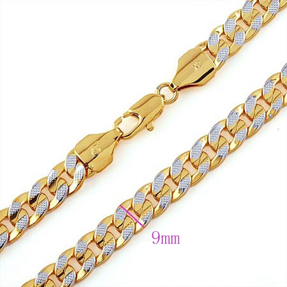 2-Tone Gold Filled Curb Chain Necklace For Men Party Birthday 24inches