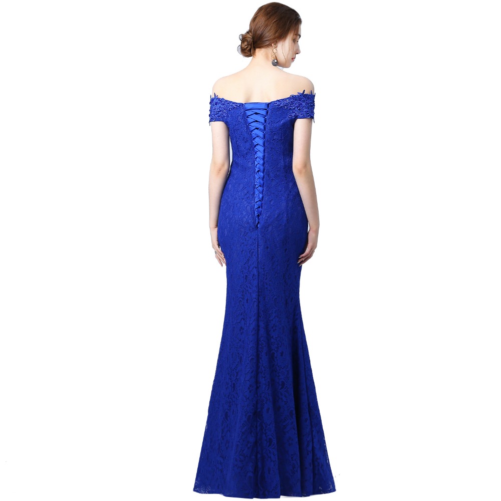 Long Mermaid Evening Dress Off the Shoulder Blue Beaded Robe Femme Bal Prom Evening Gowns Dress Black Backless Party Dress