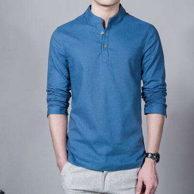 Wholesale-2016 Fashion Long sleeve Men's shirts male casual Linen shirt men DX366 Asian size camisas