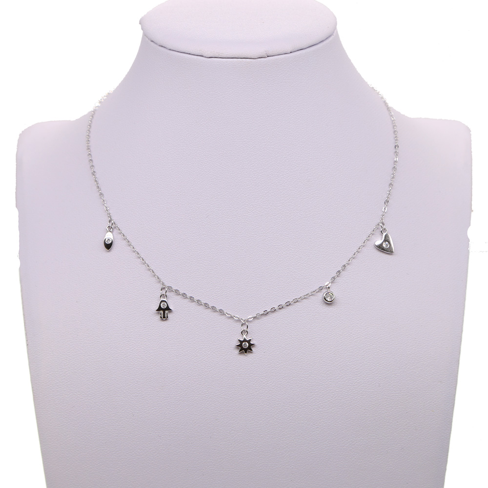 Sterg Sier CZ Paved Eye Sun Heart Charm Choker Necklace for Women Wedding Gift