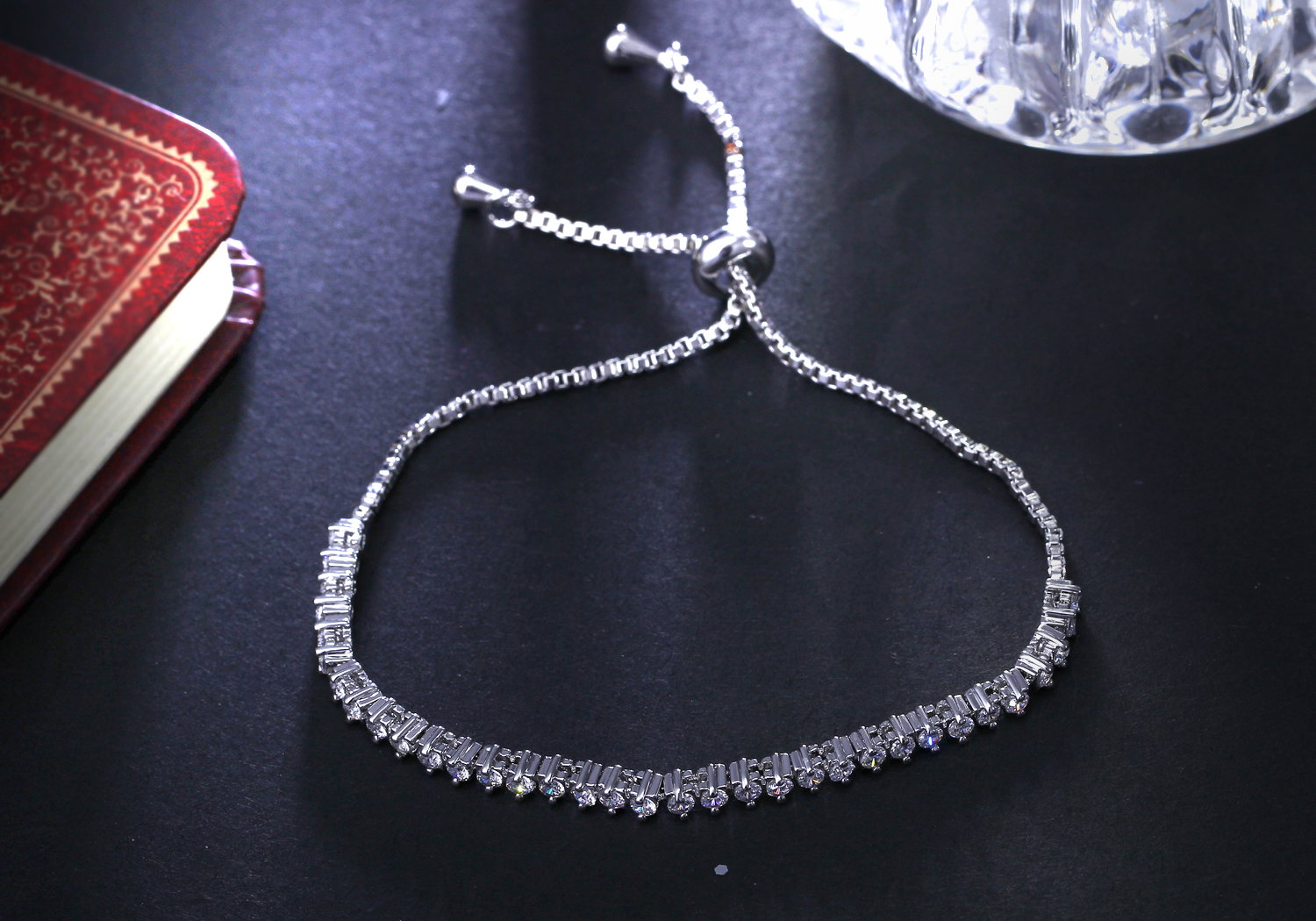 Adjustable Length size Bracelet 18K Gold/Platinum plate with Cubic Zirconia Free size Bangle & Bracelet