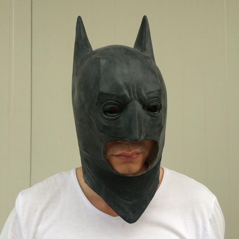 on Cosplay Batman Masks Dark Knight Adult Full Head Batman Latex Mask Hood Silicone Halloween Party Black Mask per Hero Co4292921