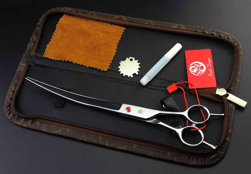 top quality with leather case purple dragon 9.0" professional hair cutting scissors Pet hair scissors Curved scissors 62HRS 9CR