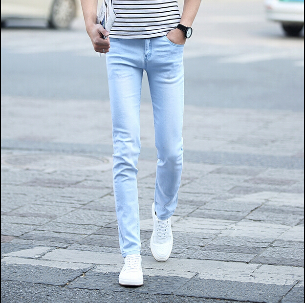 Wholesale-2016 Jeans Men Cotton feet pants Denim Fitness Trousers Fashion Solid Jeans For Men,Euro size 28''-34''