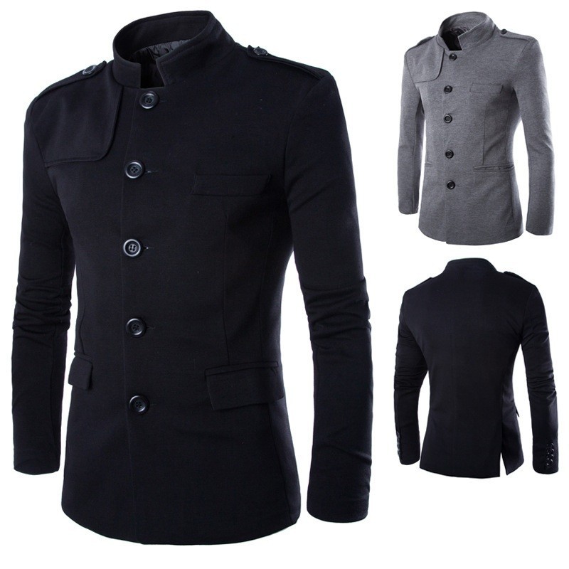 New Arrivals Winter Men Casual Stand Collar Chinese Tunic Suit Blazer Jackets Black Single Breasted Slim Jacket and Coat M-2XL