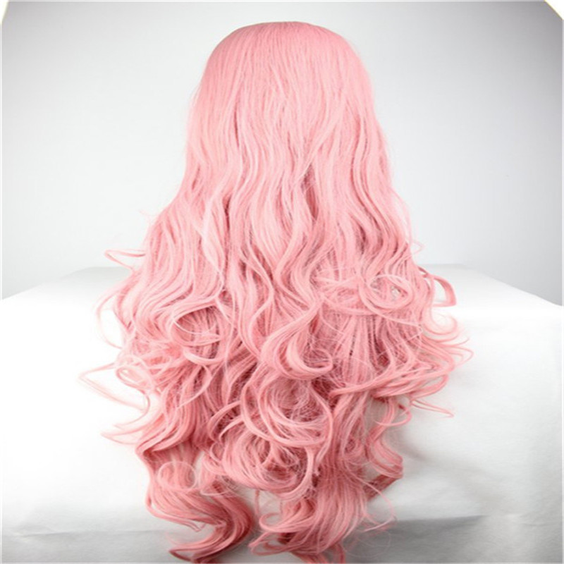 women harajuku hair wig ombre pastel long pink wavy curly wigs oblique bangs 100cm cosplay heat resistant synthetic wigs