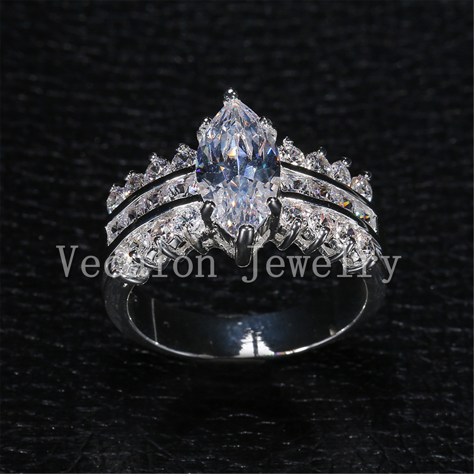 Vecalon 2016 Fashion Brand Handmade Marquise Cut 5ct Cz Simulated dia Sterg Sier Engagement Band Wedding Ring for Women