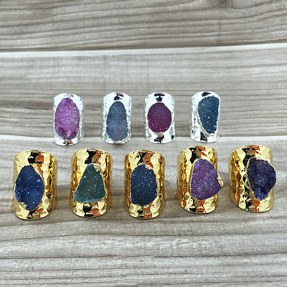Ring Cuff with Agate Druzy Druzzy Drusy Rings, Gold Electroplated Gemstone Ring, Silver Plated Druzy Rings, Fashion Rings Jewelry RT85_01, Golden;silver
Ring Cuff with Agate Druzy Druzzy Drusy Rings, Gold Electroplated Gemstone Ring, Silver Plated Druzy Rings, Fashion Rings Jewelry RT85_01, Golden;silver