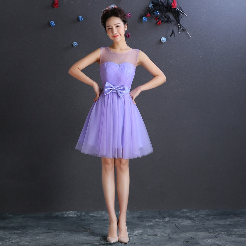 Lavender Tulle Short Bridesmaid Dress With Bow Lace Up 2018 Knee Length Bridesmaid Gowns For Wedding