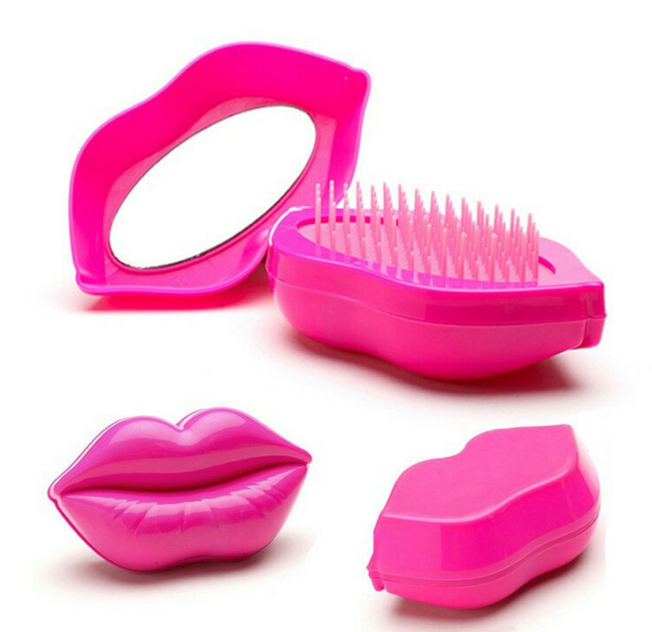 Women Sexy Lips Hairbrush Detangling Handle Tangle Fashion Shower Comb With Mirror Tamer Tools Sexy Hairbrush New Arrival