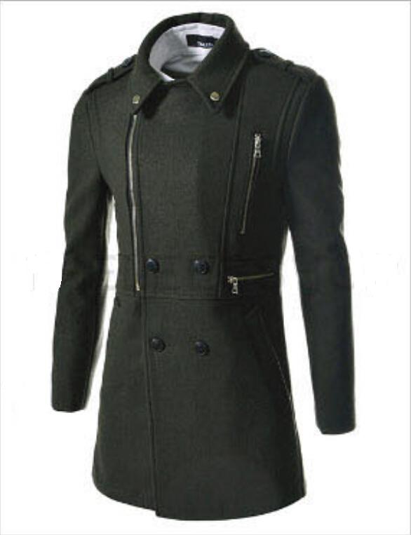 2016 Fashion New Long Trench Coat Men Zipper Double Breasted Decoration Slim Fit Pea Coat Winter Trenchcoat Jacket