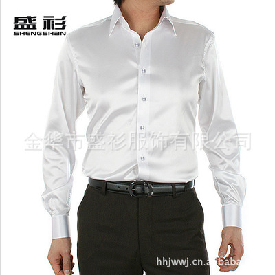 Wholesale-Men silver silk shirt Men Senior black shiny silk satin long-sleeved shirt Tuxedo Shirts