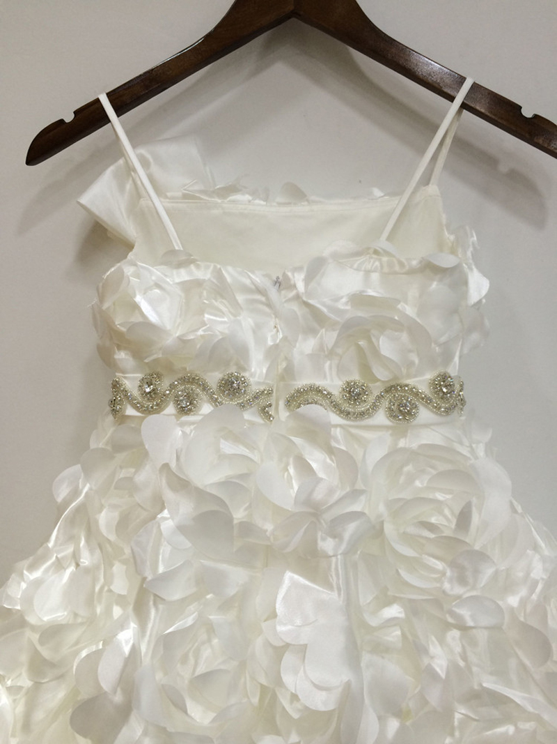 Sexy Princess Crystal Beading Ball Flower Girl Dresses with Bow Hi-Lo Girls Pageant Gown First Communion BF04