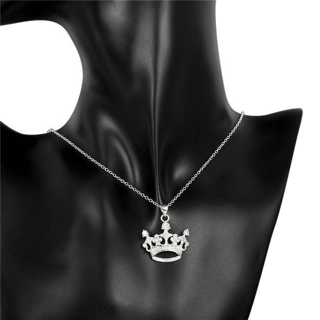 Hot sale crown shape Pendant necklace white gemstone sterling silver plate necklace STSN743,fashion 925 silver necklace factory direct sale