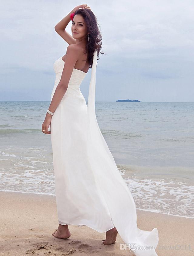 Summer Chiffon Beach Wedding Dress with Sweetheart Beaded Sheath Ankle Length Pleated Backless Bridal Gowns vestido de novia