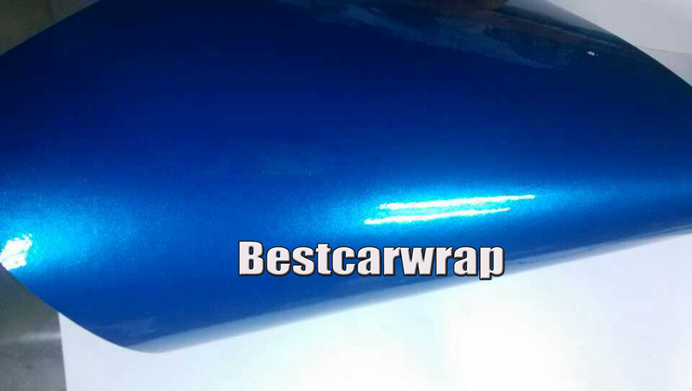 Midnight Metallic Gloss blue Vinyl Car wrap sticker With Air Bubble Free Shiny Glossy blue wrap film Vhicle covering foil :1.52*20M/Rol l